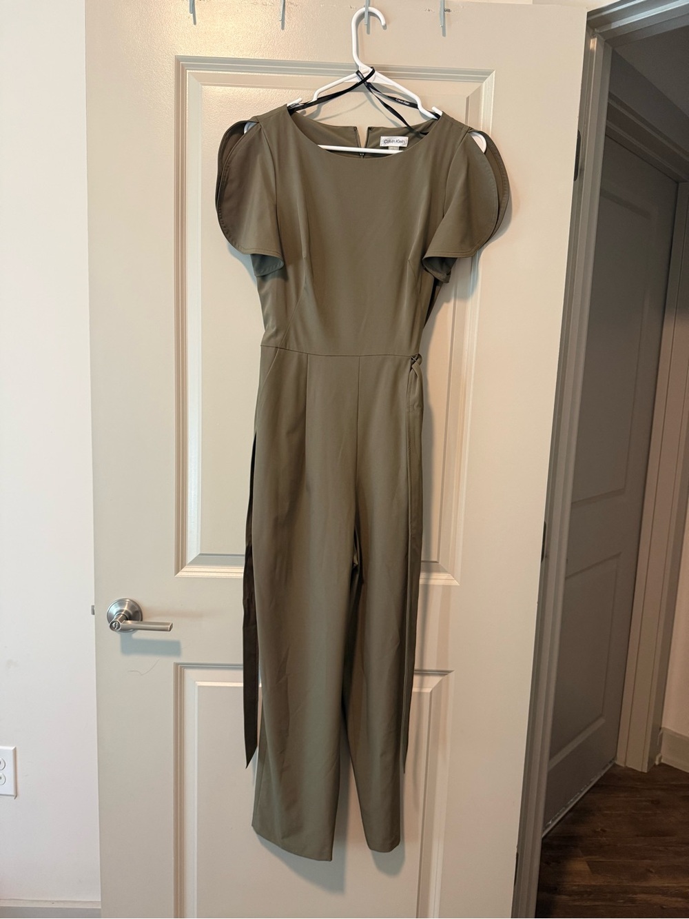 Calvin Klein Olive Green Flutter-Sleeve Jumpsuit